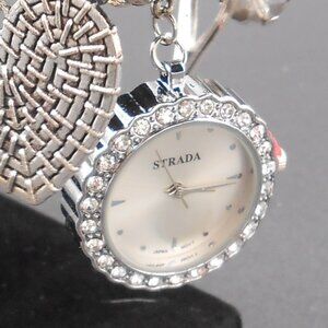 Watch, Strada, White Austrian Crystal and Gray Glass Beaded Stretch, 6.50-7 In